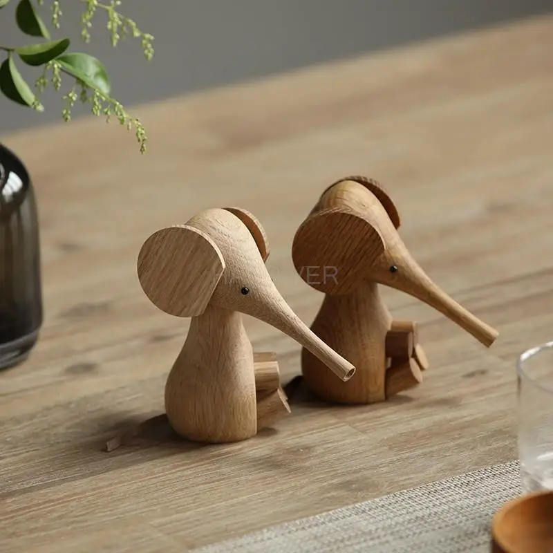 Nordic solid wood elephant household furnishings European Danish puppet white oak elephant beech creative wood crafts
