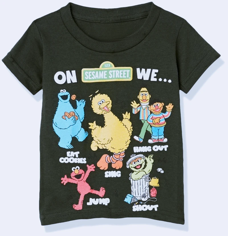 Camiseta infantil masculina da Sesame Street para meninos – Camiseta gráfica de manga curta Elmo Cookie Monster Big Bird
