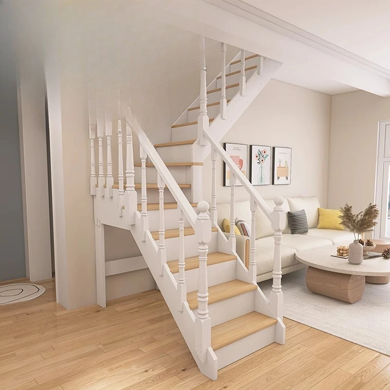 

Corner stairs Home loft Duplex L-shaped rotating ladder Customized indoor Chinese simple wind loft floor ladder
