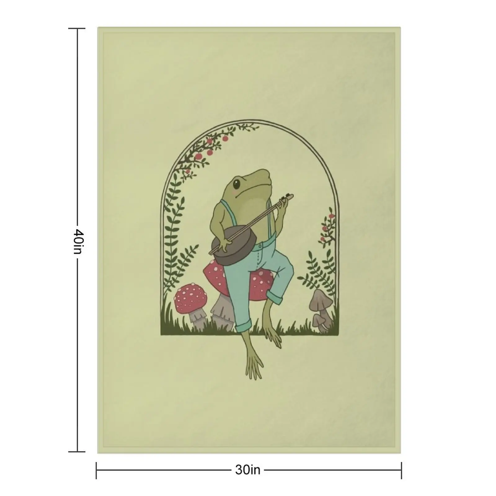 Cottagecore Aesthetic Frog Playing Banjo on Mushroom Cute Vintage - Goblincore Farmer Toad in Garden - Dark Academ Throw Blanket