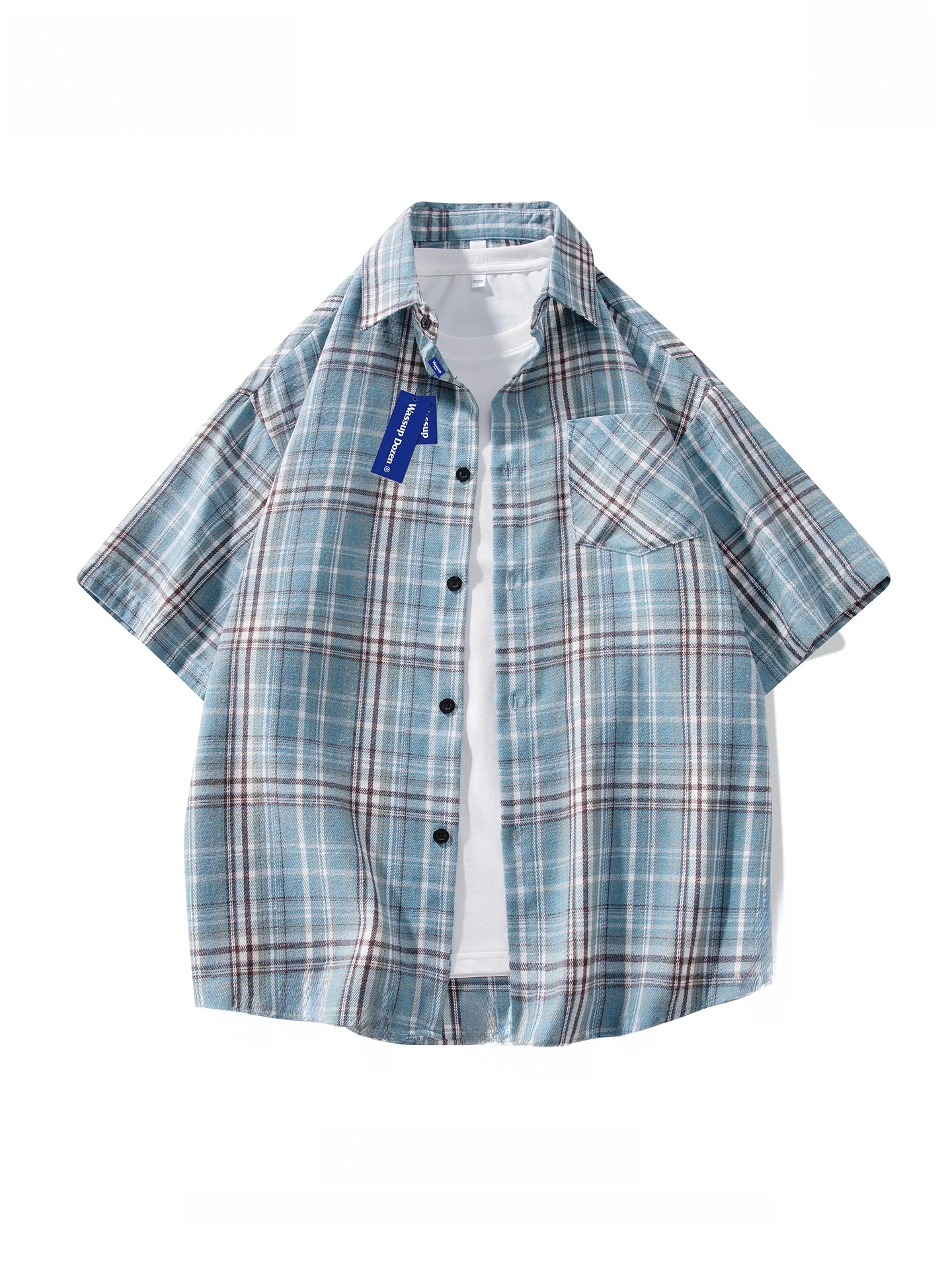 

Мужская летняя рубашка в клетку Wassup Dozen, солнцезащитная, повседневная, универсальная, для пар, дышащая, из полиэстера...