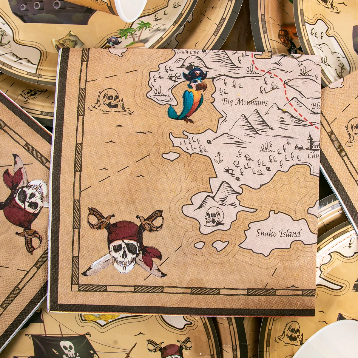 Tema pirata stoviglie mappa del tesoro teschio piatto di carta tazza tovaglia cake topper bambini ragazzo pirata festa di compleanno decorazione