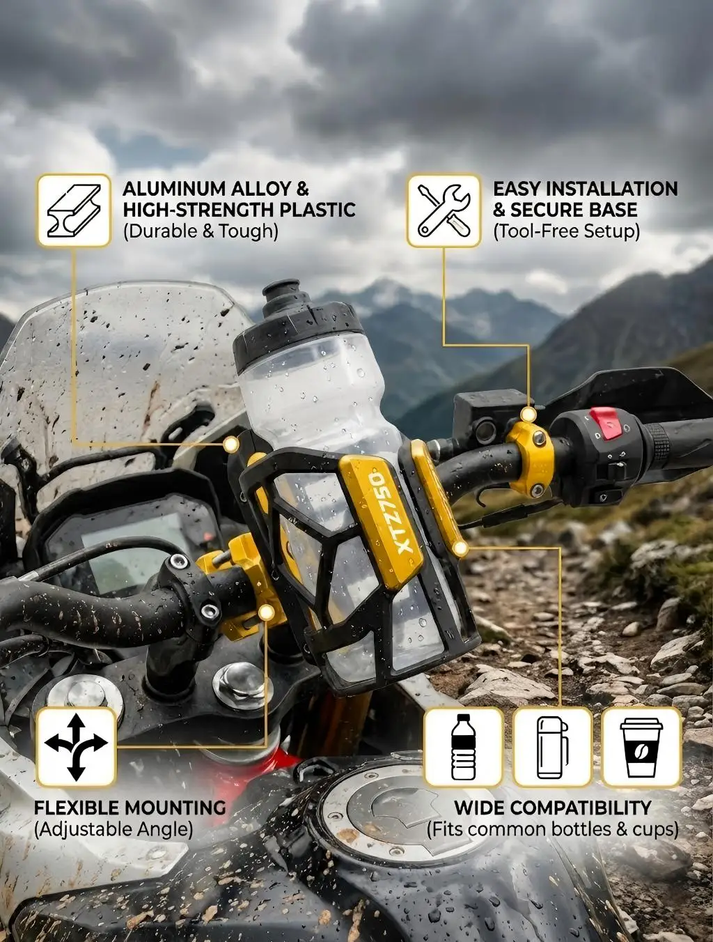 

Для YAMAHA XTZ750 XTZ 750 SUPER TENERE 2018 2019 2020 2021 2022 2023 Универсальный высококачественный держатель для напитков/воды для мотоцикла