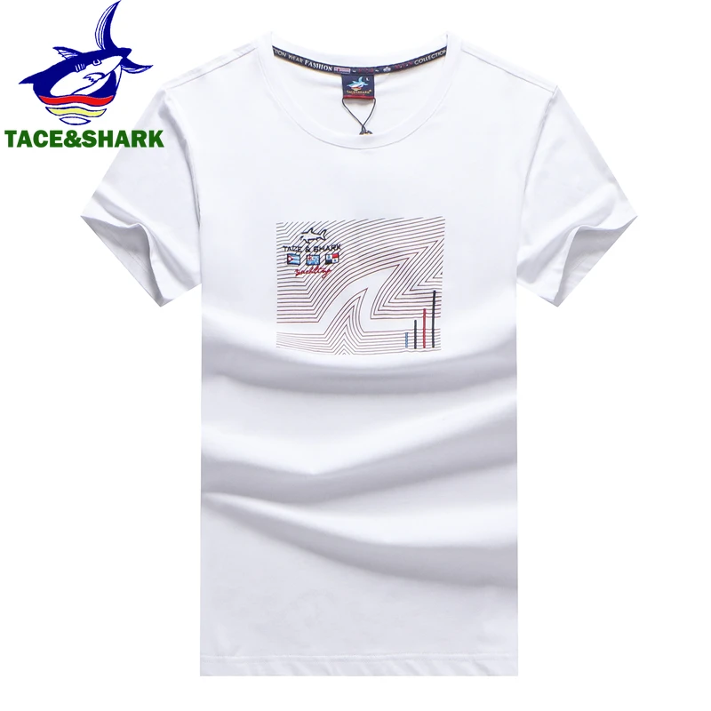 TACE&SHARK 2022 Summer Shark Print T Shirt Fashion T-shirts Clothing Mens Casual Solid Color Slim Fit Business Tshirts