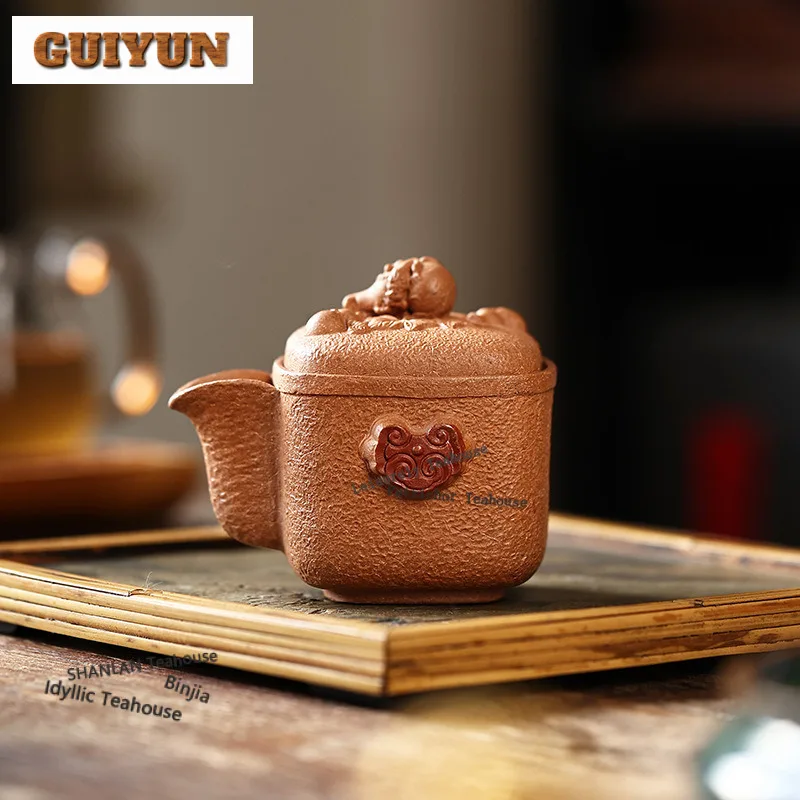 

160ml Vintage Yixing Purple Clay Teapots Handmade Hand Grab Pot Raw Ore Yellow Section Mud Kettle Chinese Zisha Tea Set Craft