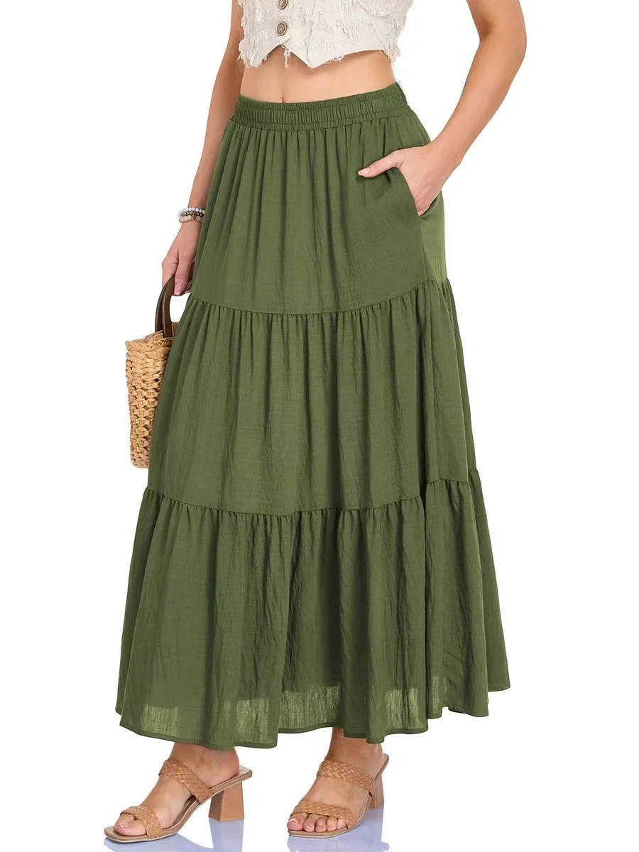 ارتفاع الخصر الربط تنورة عادية Faionable ألياف البوليستر ألف خط تنورة مرونة الخصر السيدات تنورة الخريف الموسم