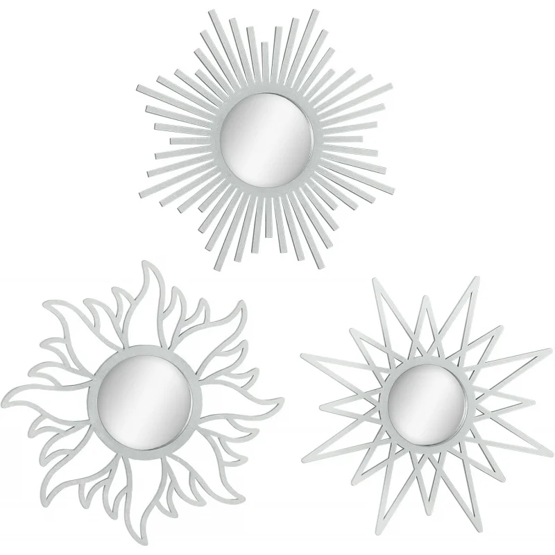 

3 Pieces Gold Round Mirrors Wall Decor,Wood Wall Mirrors Home Décor (Silver)