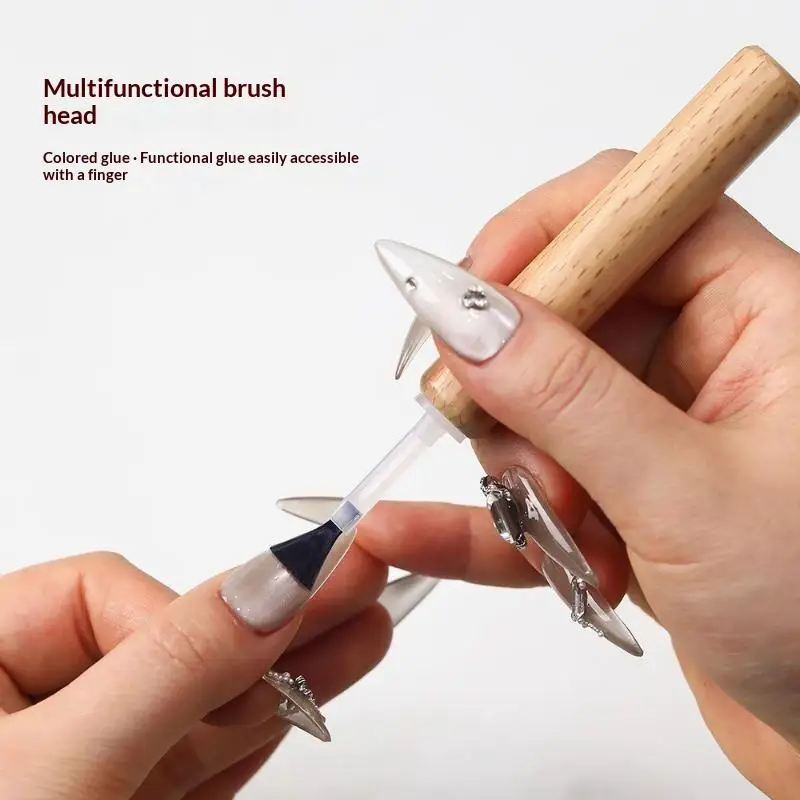 Multi-functional Nail Art Brush Heads Dual-Ended Replaceable With Detachable Wooden Handles - Nail Art Tools Set