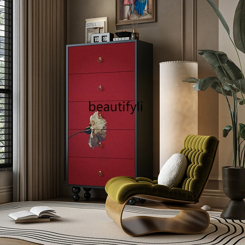 

French retro painted lacquer art living room dining side cabinet against the wall storage bedside storage chest