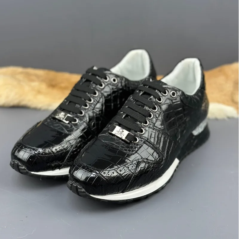 

New Thai Crocodile Men's High-end Genuine Leathers Suede Sports Shoes Lightweight Warm Soft Sole Fashionable Trendy Casual Shoes