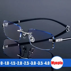 Luksusowe bezramkowe okulary z diamentową krawędzią Minus dla mężczyzn i kobiet Ultralekkie okulary HD z blokadą niebieskiego światła dla krótkowzroczności Dioptrii od 0 do -4,0