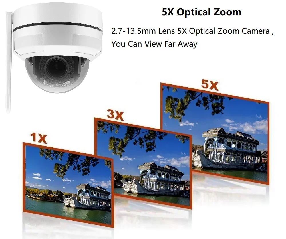 5MP 5X Optical Zoom PTZ WiFi IP Camera Human Detection Auto Tracking Waterproof Vandal-proof Wireless Camera Home Camhipro