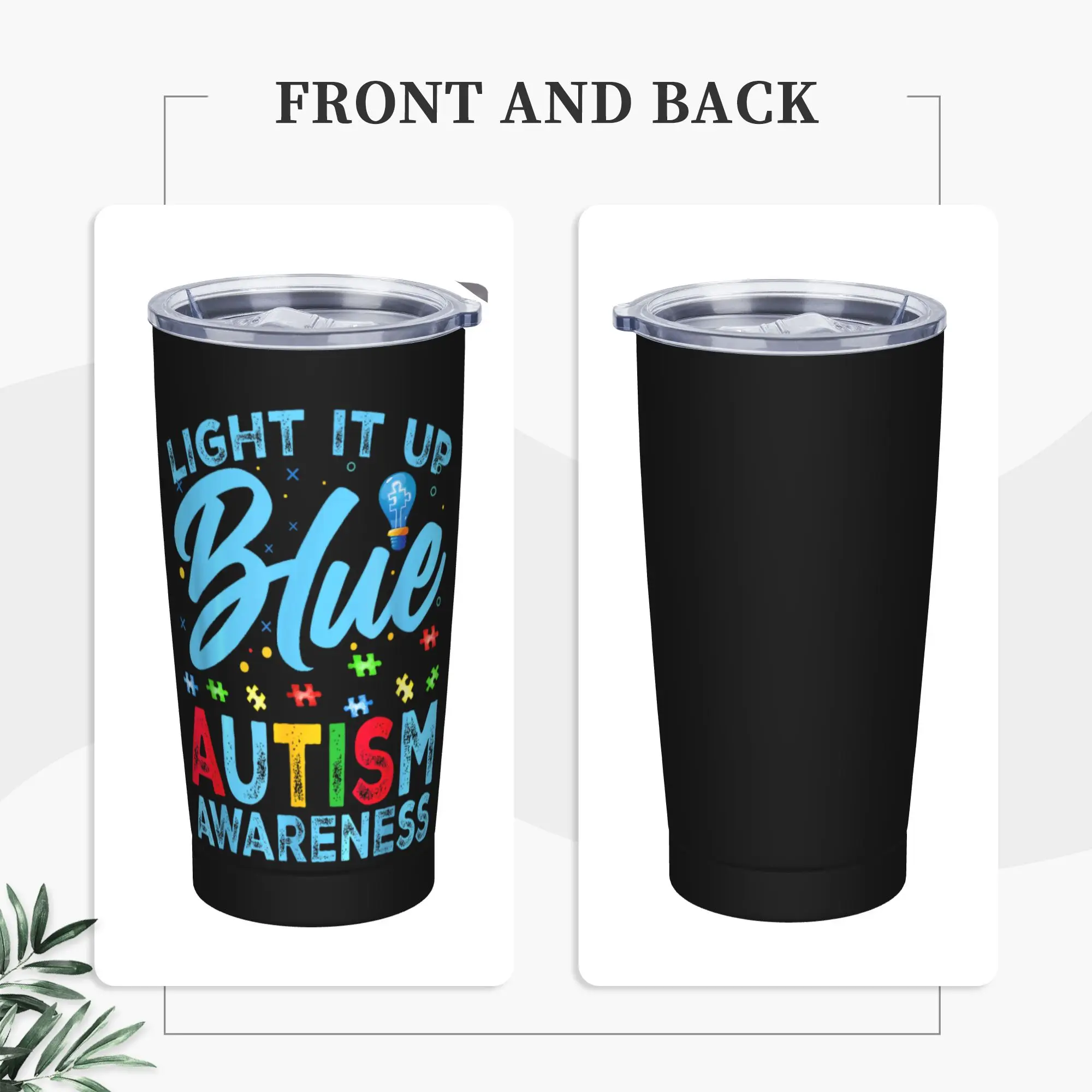Stainless Steel Tumbler Light It Up Blue Autism Awareness Coffee Mug  Insulated Cold and Hot Mugs Cup Driving Water Bottle
