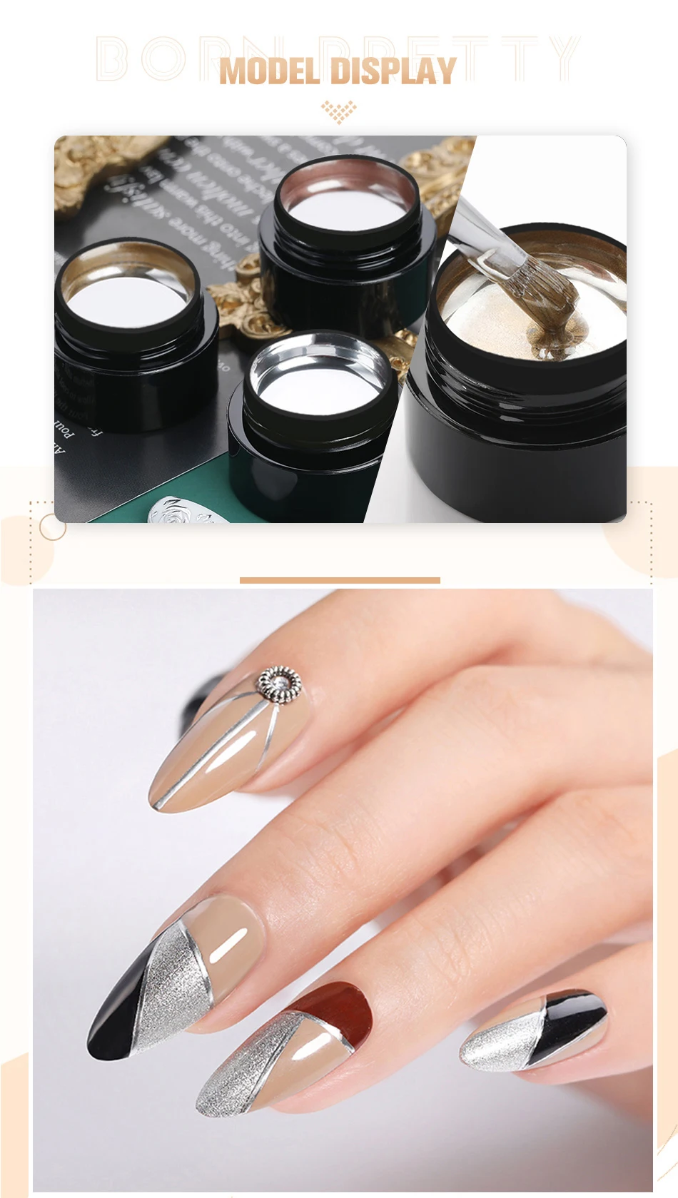 BORN PRETTY 5ML Gold Metallic Gel Polish Silber Spiegeleffekt Französisches Design Linien- und Blumenzeichnungsgel UV Soak-Off Lack Maniküre – Detail 4