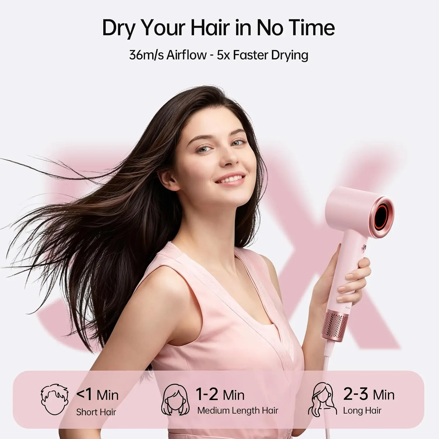 Ionic High-Speed Hair Dryer with 160,000 RPM Motor, Magnetic Wall Mount, Pink