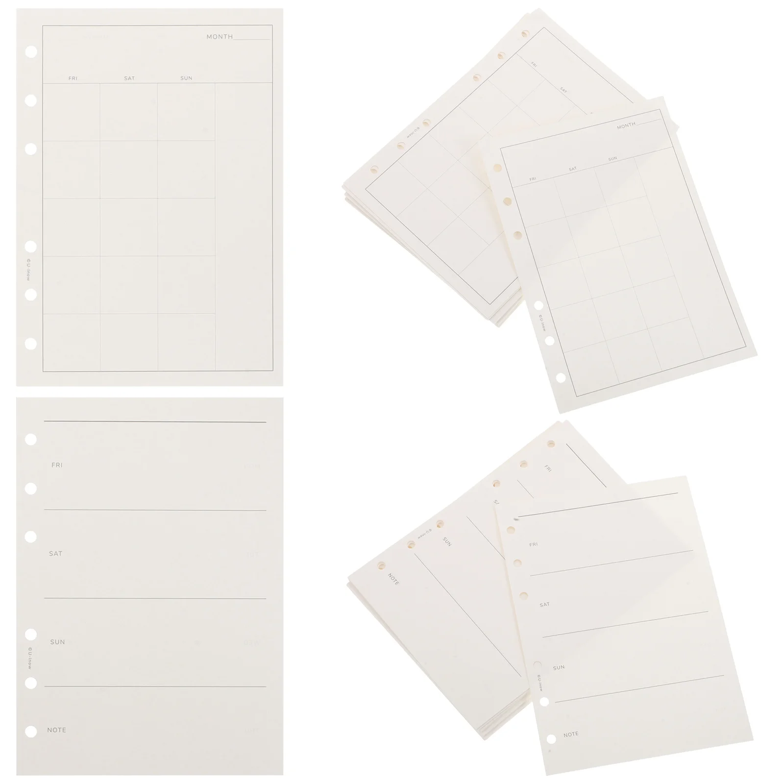 A6 Weekly Monthly Planner Refill Pages Undated 6-Hole Punched Loose Leaf Insert Sheets For Binder Notebook Journal