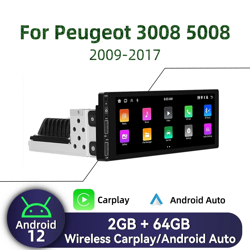 1 Din Android Radio for Peugeot 3008 5008 2009-2017 Carplay Autoradio Android Auto Stereo 6.9