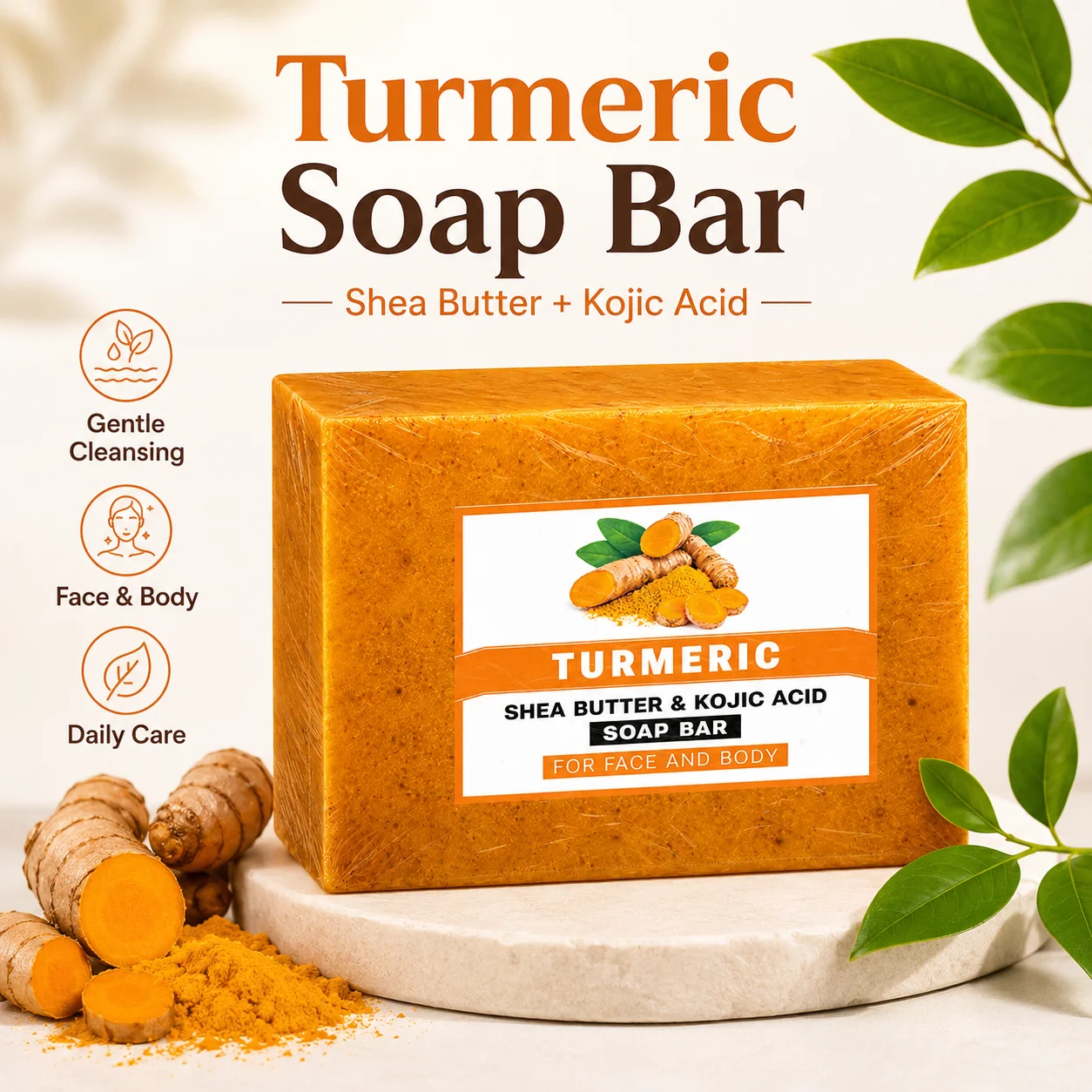 Turmeric Kojic Acid Soap Bar, Daily Cleansing Soap with Vitamin C, Retinol and Collagen for Face & Body Care