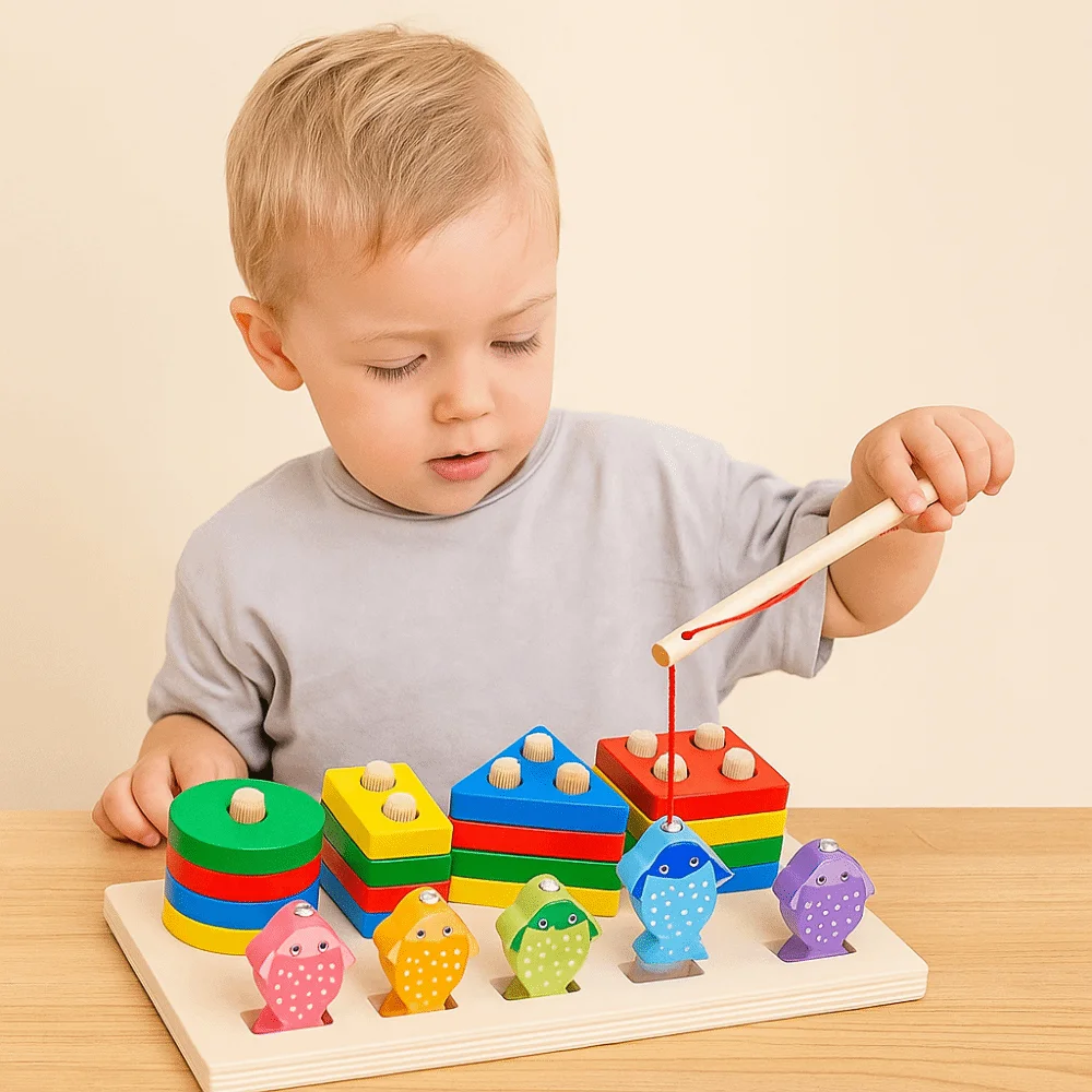 Jeu de pêche magnétique en bois, reconnaissance des couleurs, jeu de société assorti pour l'éducation précoce Montessori, interactif multifonctionnel