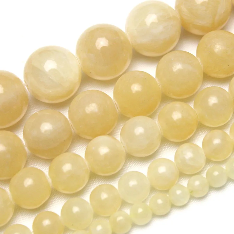 

Natural Yellow Jades Stone Gem Round Loose Spacer Beads 15" Strand 4 6 8 10 12mm Pick Size For Jewelry Making DIY Bracelet