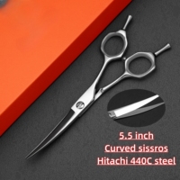 Professional hairdressing scissors，5.5 inch Curved blade scissors，Hitachi 440c steel Hair cutting machine，Barbershop accessories