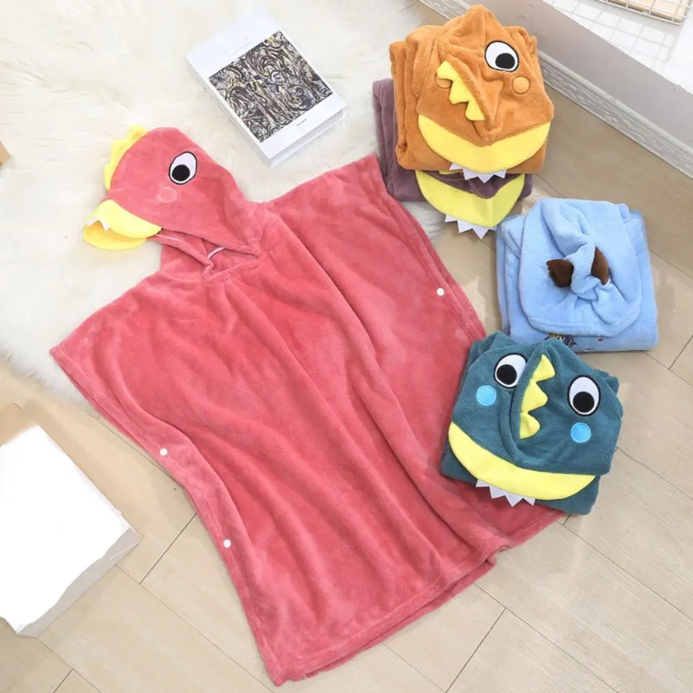 Multipurpose Cartoon Baby Bath Towel Quick-Drying Coral Velvet Hooded Bathrobe Soft with Hat Cartoon Cloak Towel Shower Cloak