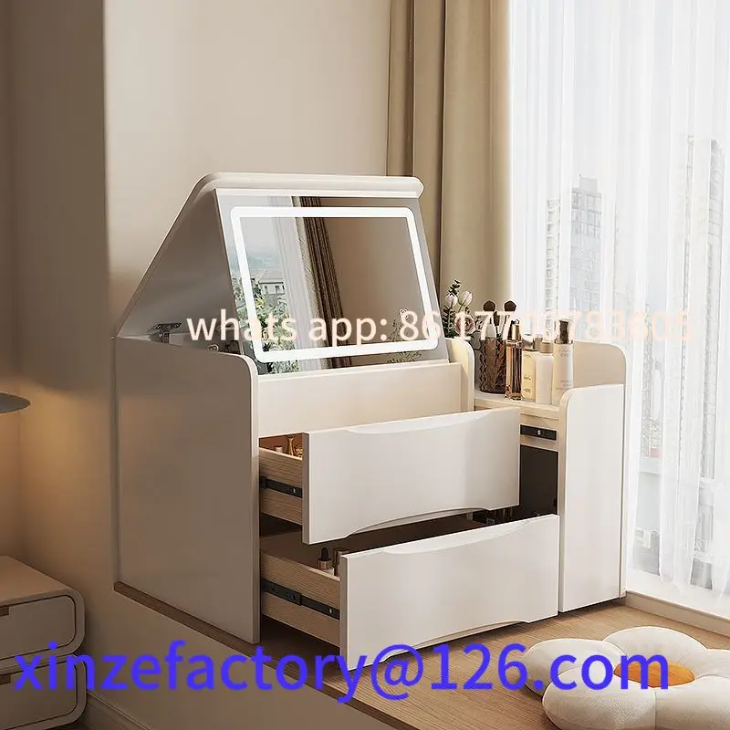 

Customizable Foldable & Flip-Top White Makeup Desk with Mirror | Space-Saving Design