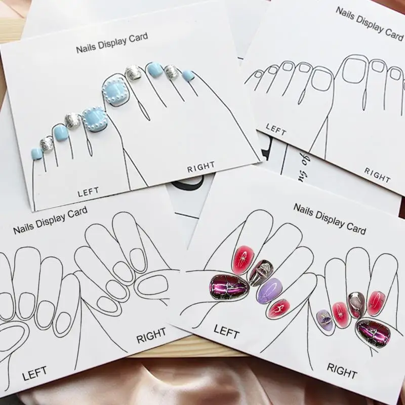 10 Sheets Nails Display Card Hand Feet False Nail Tips Packing Card Nail Art Storing Cardboard Manicure Showing Cards