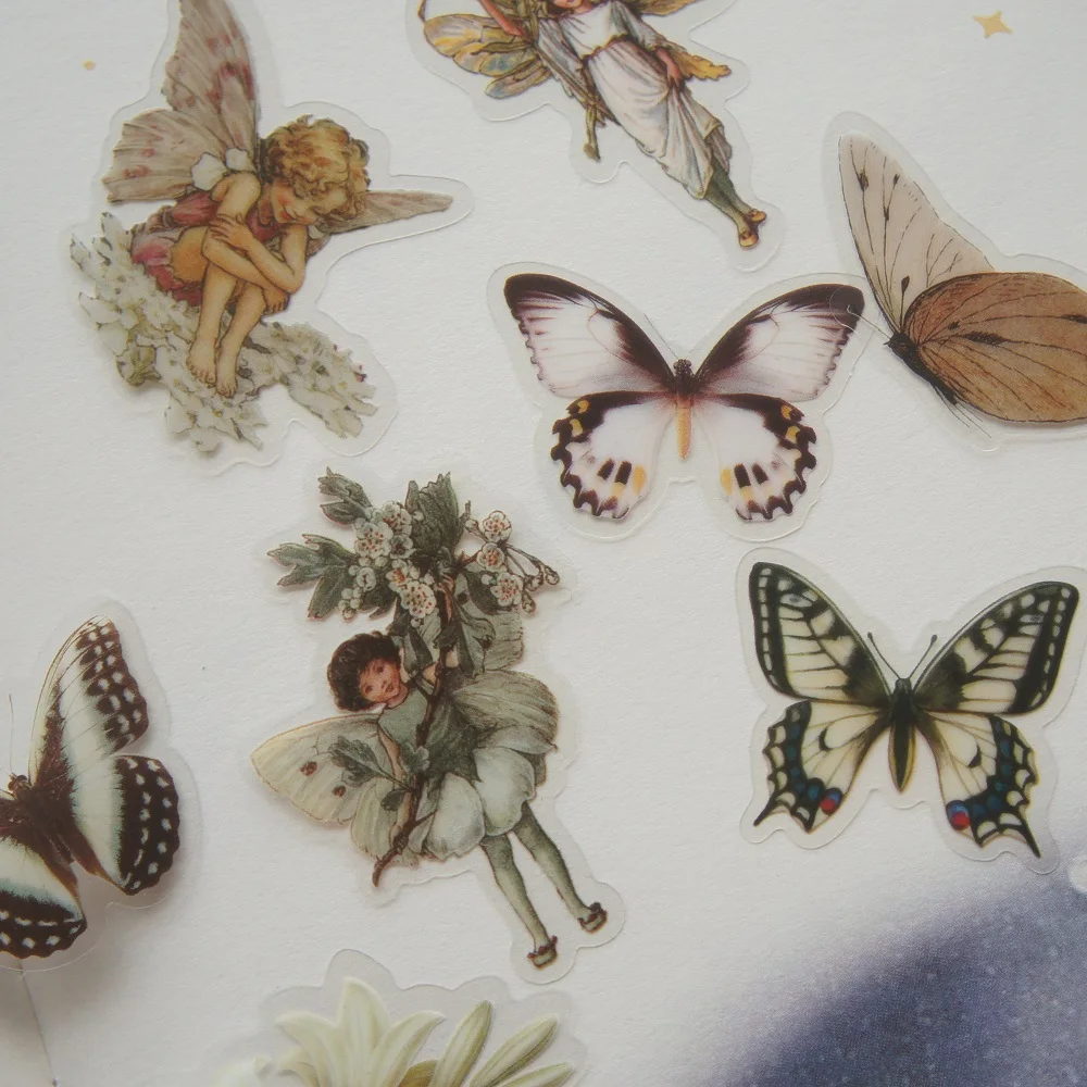 

28pcs Deep Color Elf Flower Butterfly Style PVC Sticker Scrapbooking DIY Gift Packing Label Decoration Tag