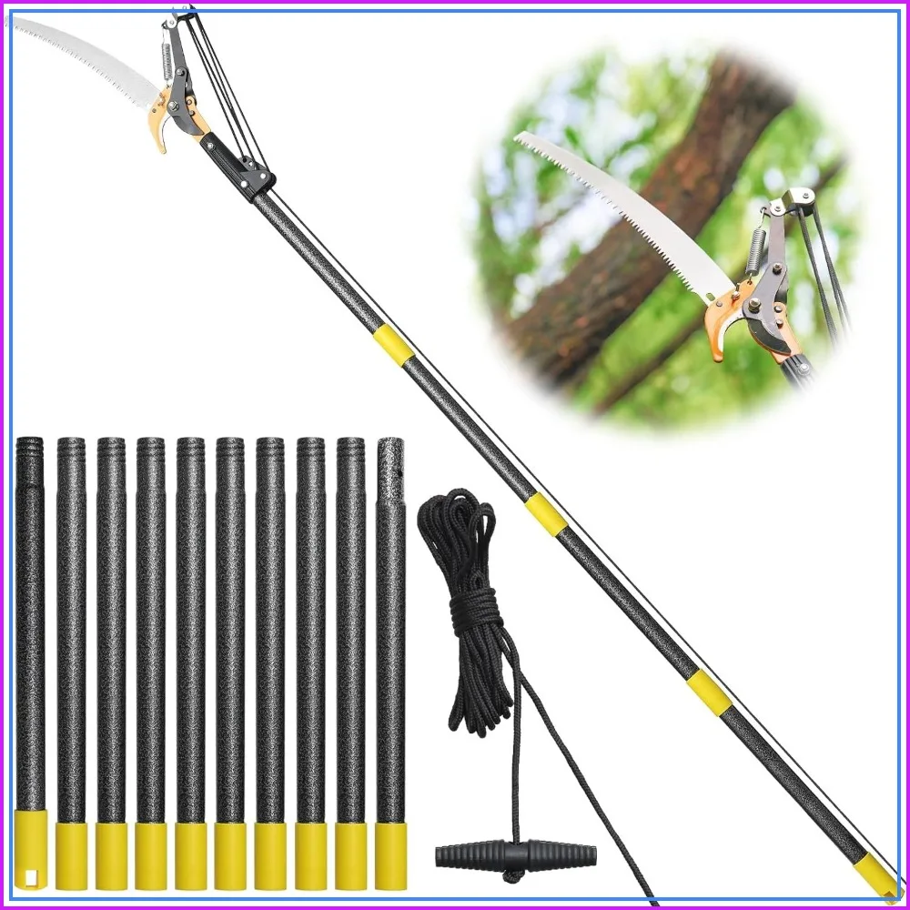 

13.7 FT Manual Tree Trimmer, Extendable Pole Saw for High Branches, Sharp Steel Blade