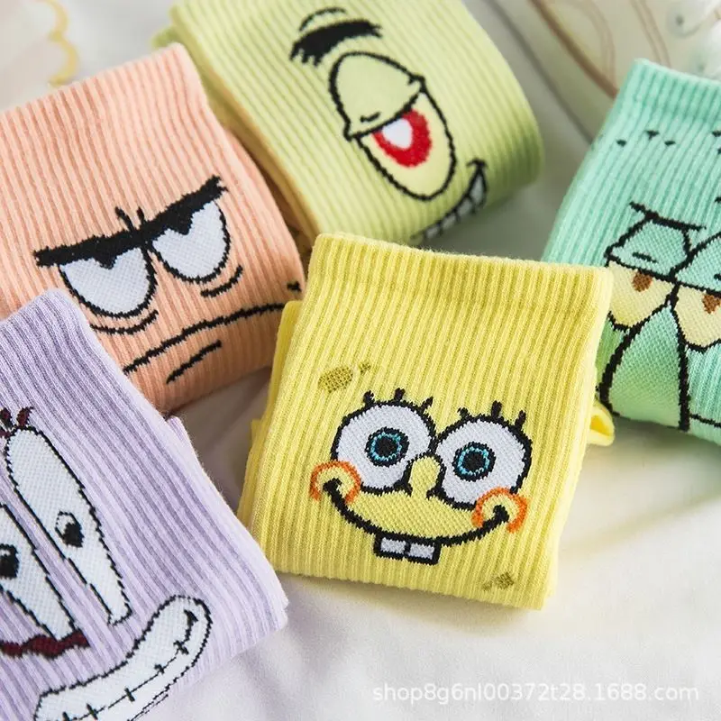 Kawaii Spongebobs Cartoon Cotton Socks Anime Socks Spongebobs Autumn Winter Basketball Socks Christmas Creative Birthday Gifts