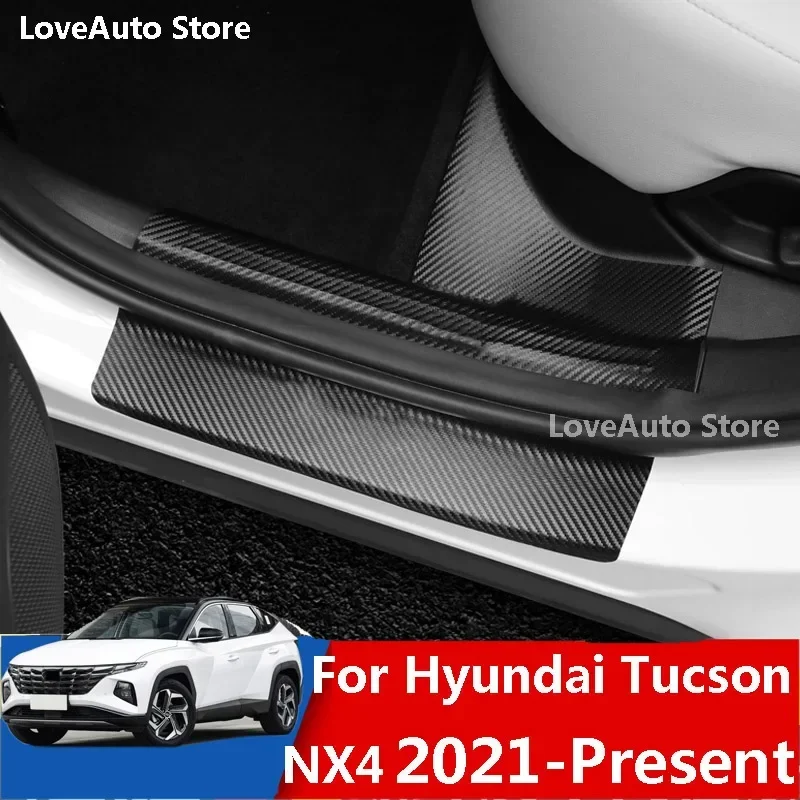 

For Hyundai Tucson NX4 2021 2022 Leather Interior Exterior Threshold Door Sill Decoration Strip Welcome Pedal Decoration