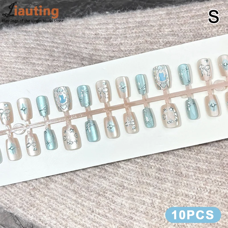 10/30 Stück ovale künstliche Nägel, Kunst, Färben, Vergoldung, künstliche Nägel, vollständige Abdeckung, tragbar, Sternenlicht-Design, zum Aufdrücken von Nägeln, Tipps, Glitzer, Aurora