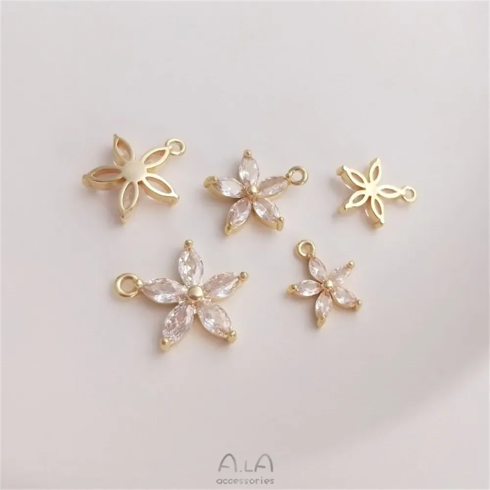 

Zircon Peach Blossom and Cherry Blossom Daisy Pendant 14K Pack Gold Flower Shaped Pendant DIY Bracelet Earrings Jewelry Pendant