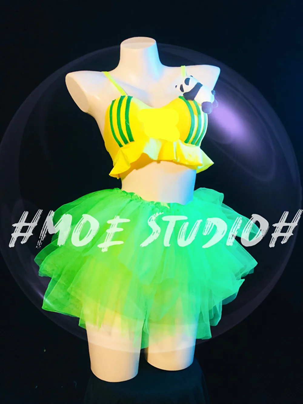 

2024 New Nightclub Bar Fashion Performance Costume DS Leading Dancers Gogo Show DJ Fluorescent Puff Skirt Set