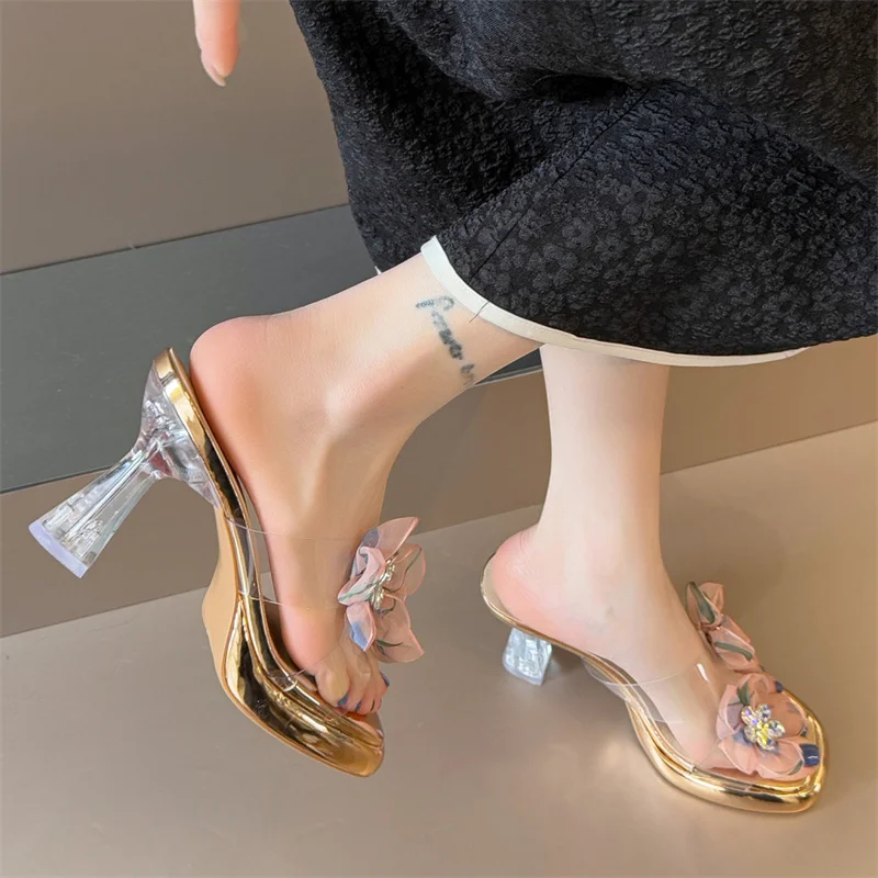 

High Heels Women Slippers Summer 2025 New Transparent PVC Sandals Open Toe Shoes Woman Pumps Party Slides Flip Flops Mujer