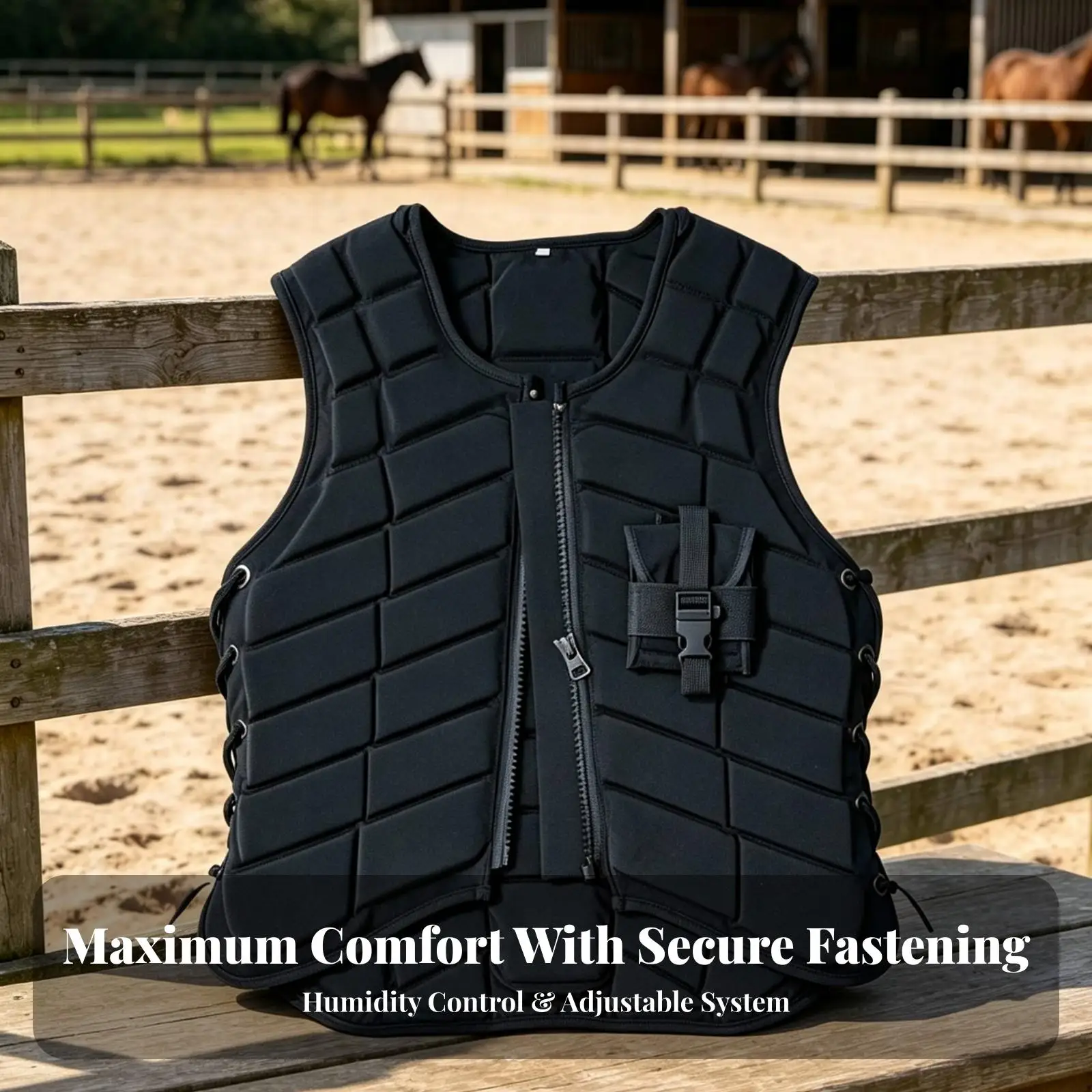 Polyester Riding Safety Vest for Outdoor Equestrian Sports with Custom Fit Side Cords