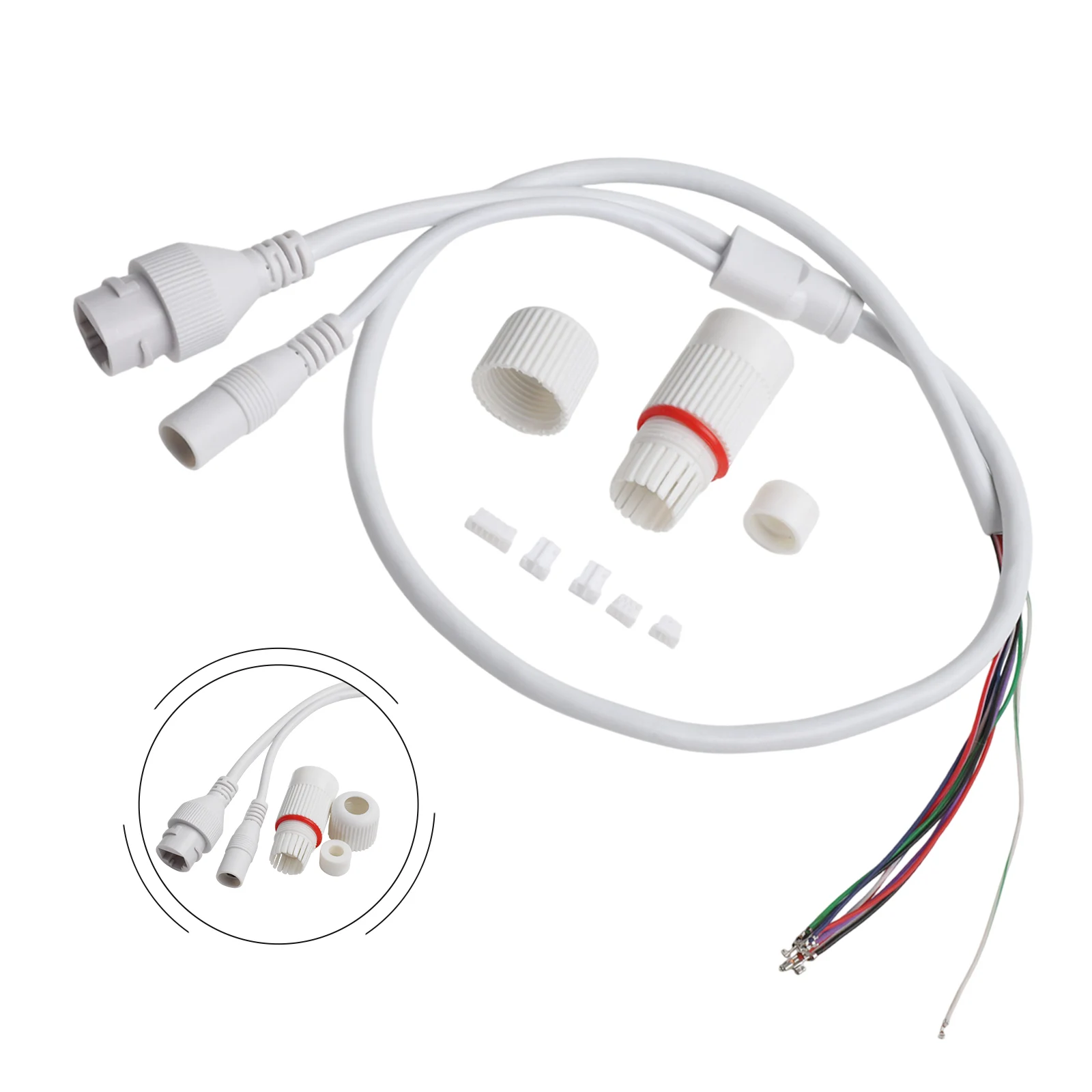 70cm L CCTV IP Camera Cable White Color 4PIN And 2PIN Wires 70cm Length Data And Power Pin Easy Installation PVC Material