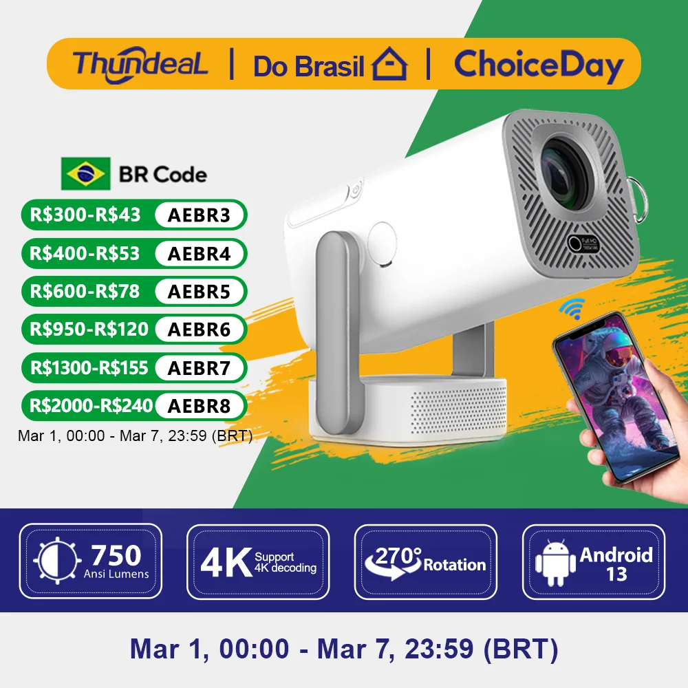 Projetor Mini HD ThundeaL 1080P 2K 4K Projetor de Vídeo LED TD80W Pro Projetor Android WIFI TD80Pro Beamer Vídeo 3D Home Theater