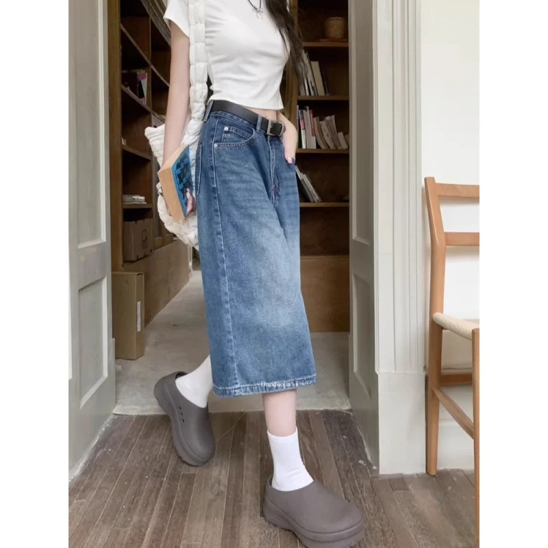

Retro American High Street Women's Jeans High Waist Straight Leg Wide Leg Seven-Foot Pants Chic Mid-Calf Summer 2025 New