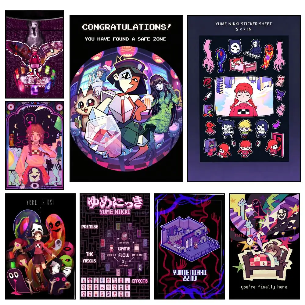 Game Modern yume nikki Poster HD Waterproof PP Wall Art, Self Adhesive Home Decor for Bedroom and Living Room
