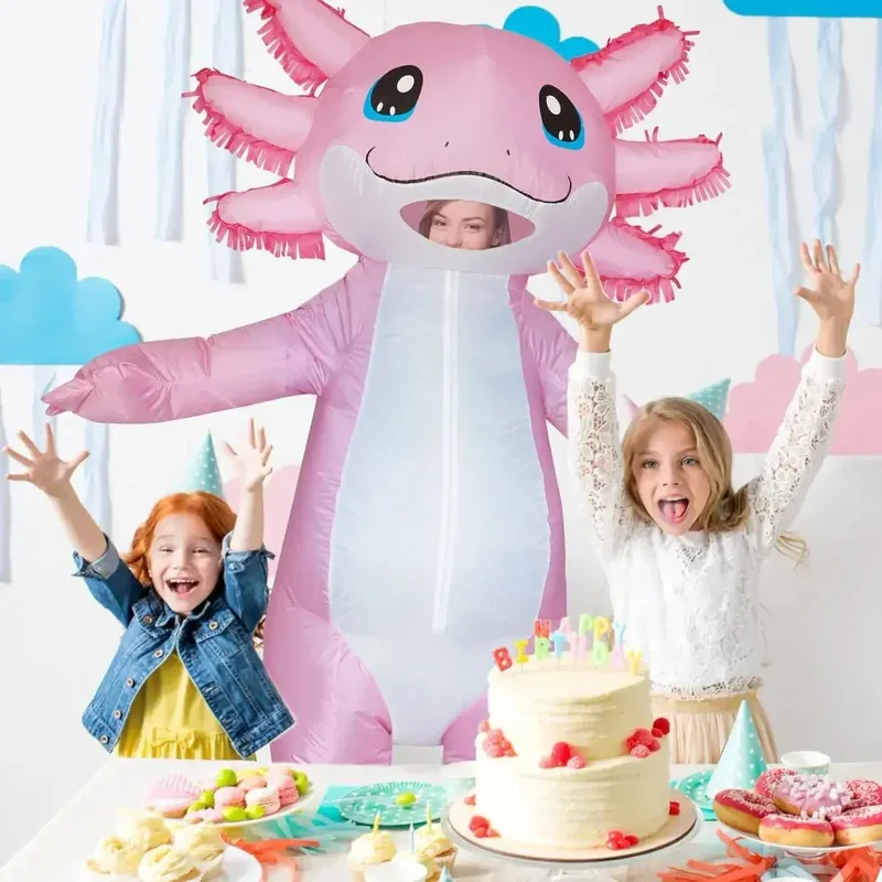 Inflatable Costume Adult Axolotl Costumes Halloween Blow Up Costume Pink Axolotl Costume for Women Men Animals Cosplay Party