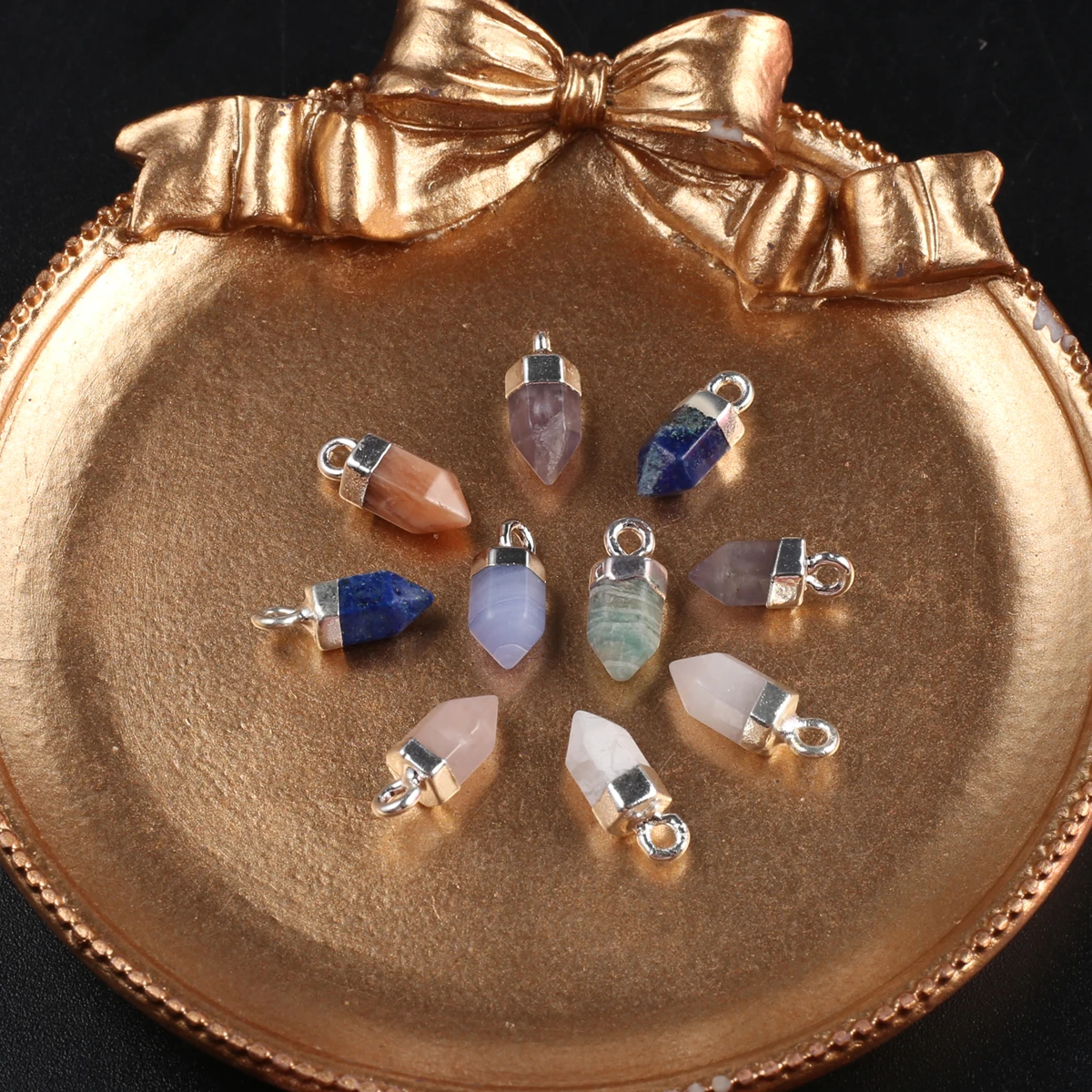 3pcs/lot Charms Natural Agates Pendant Hexagonal Mix Color Natural Stone Pendant for DIY Jewelry Necklace Accessory 6x14mm