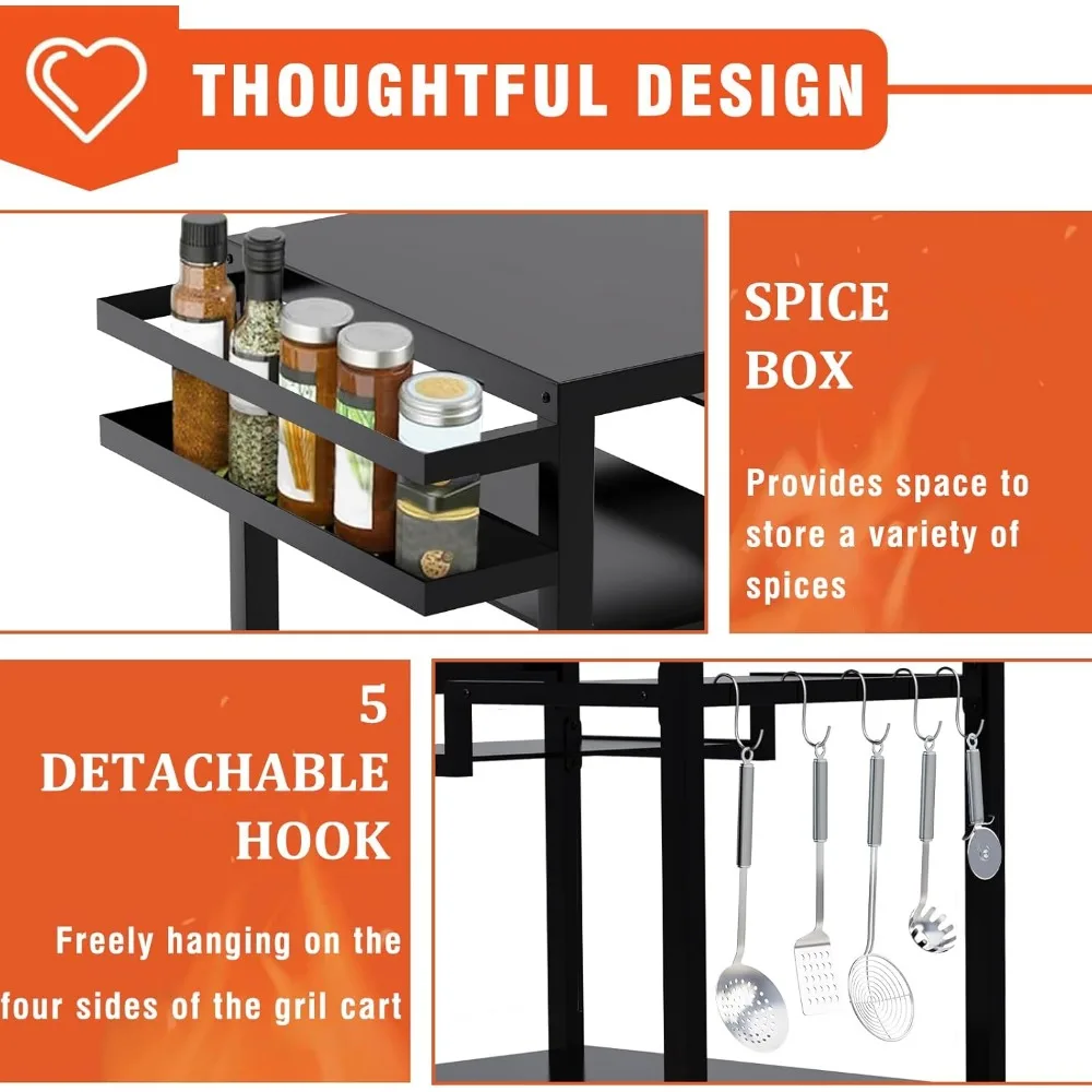 20"x32" Double-Shelf Grill Table Movable Grill Cart, Outdoor Food Prep & Pizza Oven Table Cart