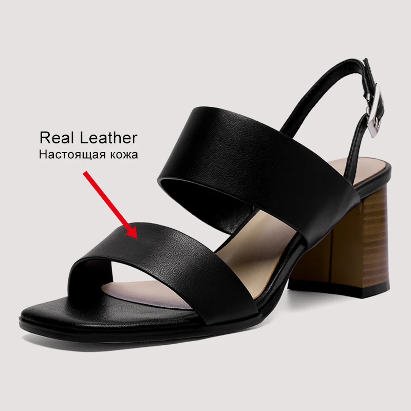 JOZHAMTA Size 34-39 Sandals Women 2023 Genuine Leather High Heels Shoes For Women Summer Chunky Heel Buckle Elegant Sandalias