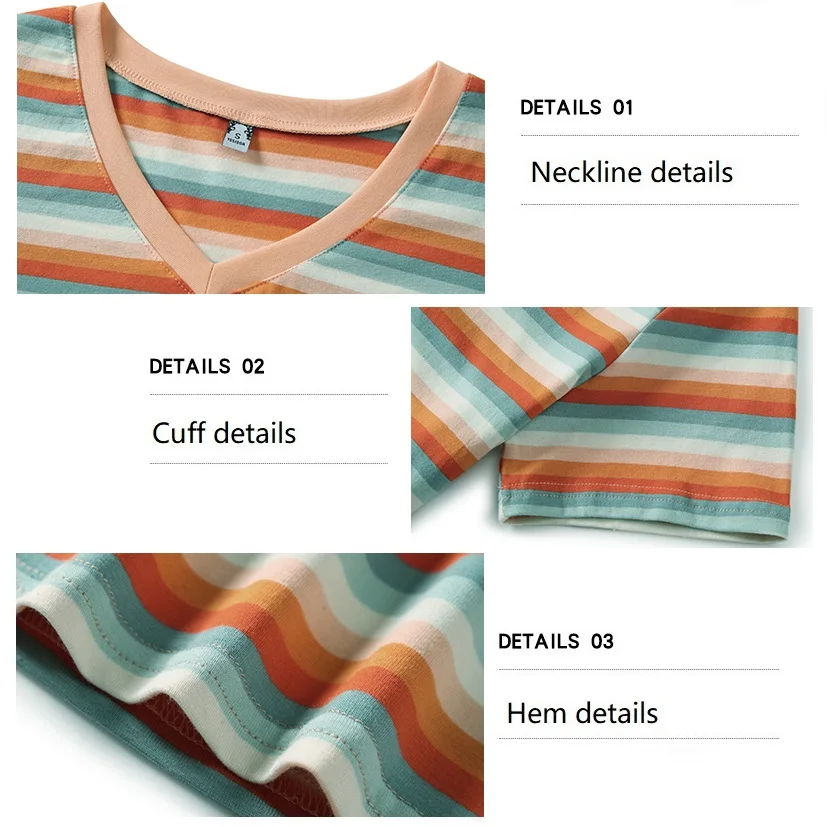 TuangBiang 2023 Summer Gradient Rainbow Striped T-Shirt Cotton Women V-Neck Soft Tshirts Female Basic Fashion Classic S-3XL Tops