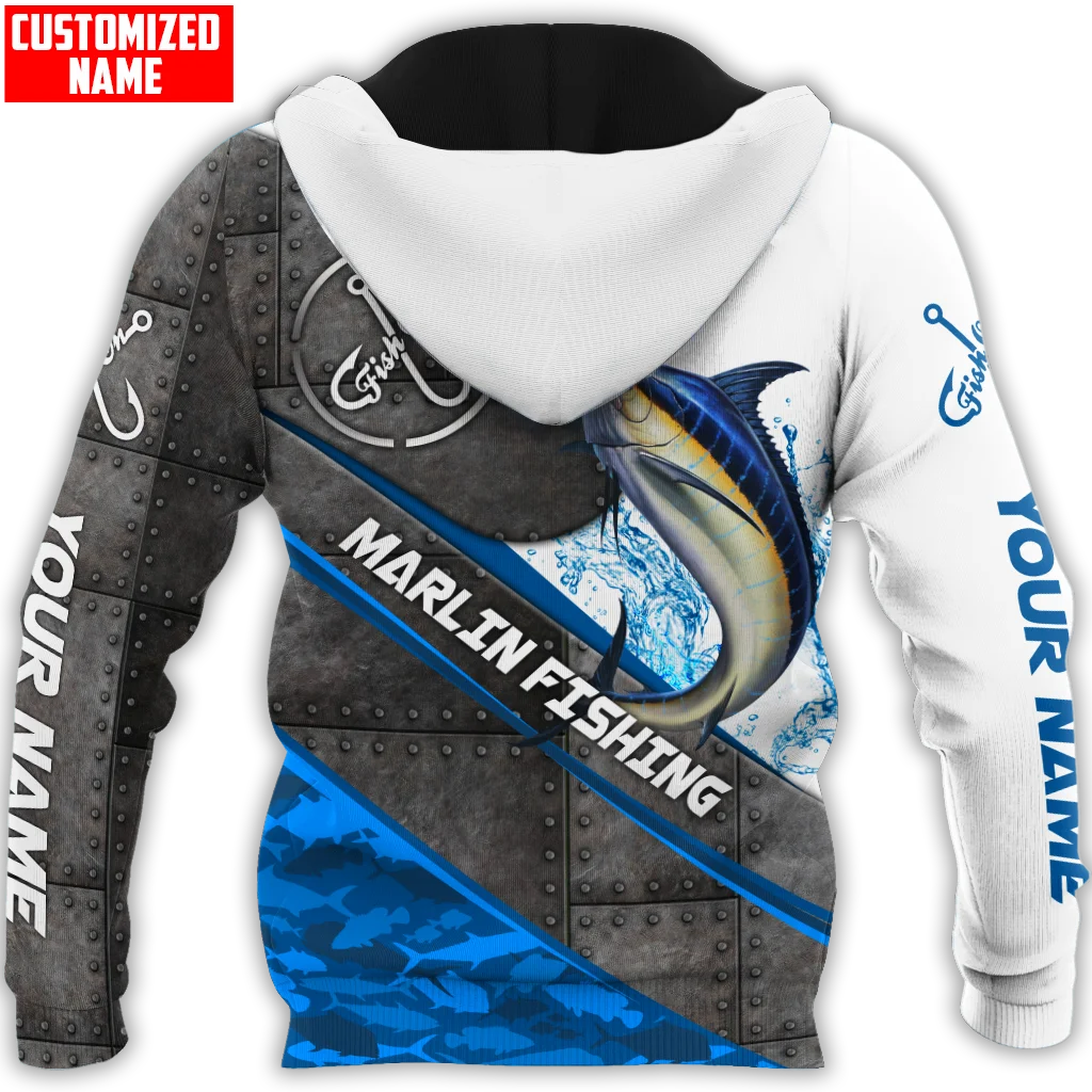 Marlin Fishing Custom name 3D All Over Printed Men's Hoodie & Sweatshirt Autumn Unisex Zip Hoodies Casual sportswear KJ863