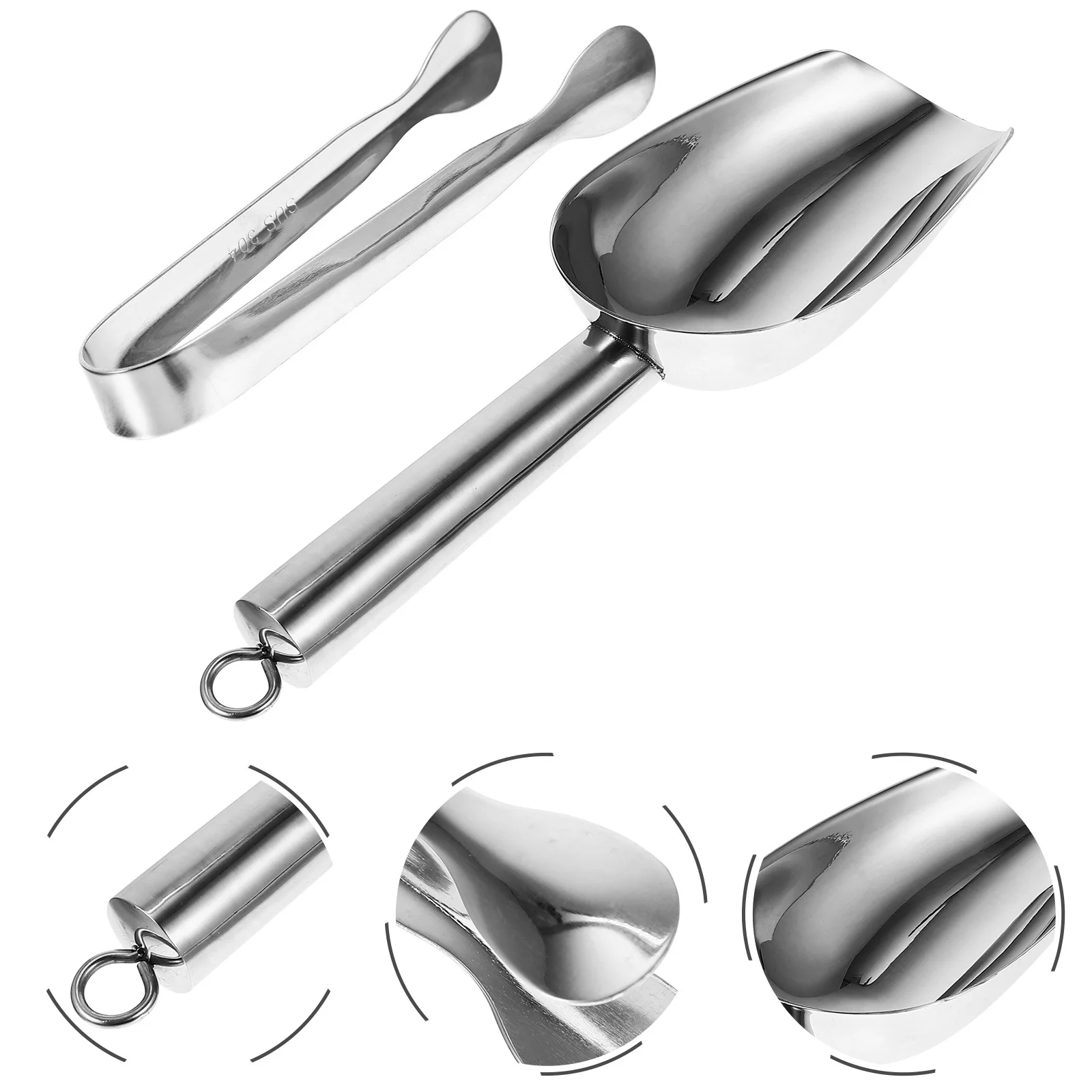 

1 Set Stainless Steel Ice Cube Scoop Tongs Set Food-Grade Multi-Function Kitchen Gadgets For Ice Candy Grains Cereal Serving Bar