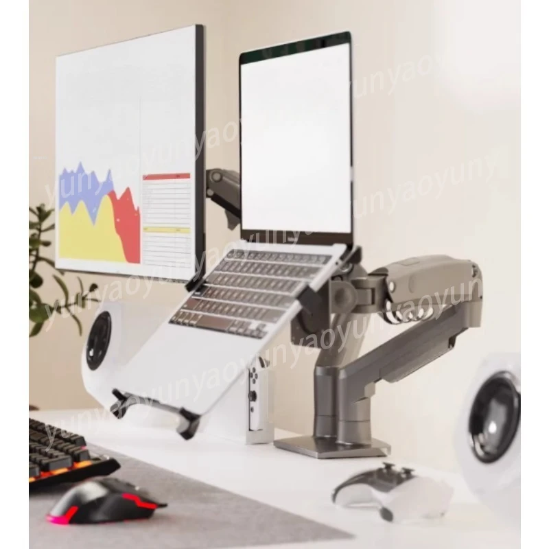 Dual Monitor Arm with Laptop Tray, 2-in-1 Desk Mount for Monitor and Notebook, Adjustable Gas Spring Bracket
