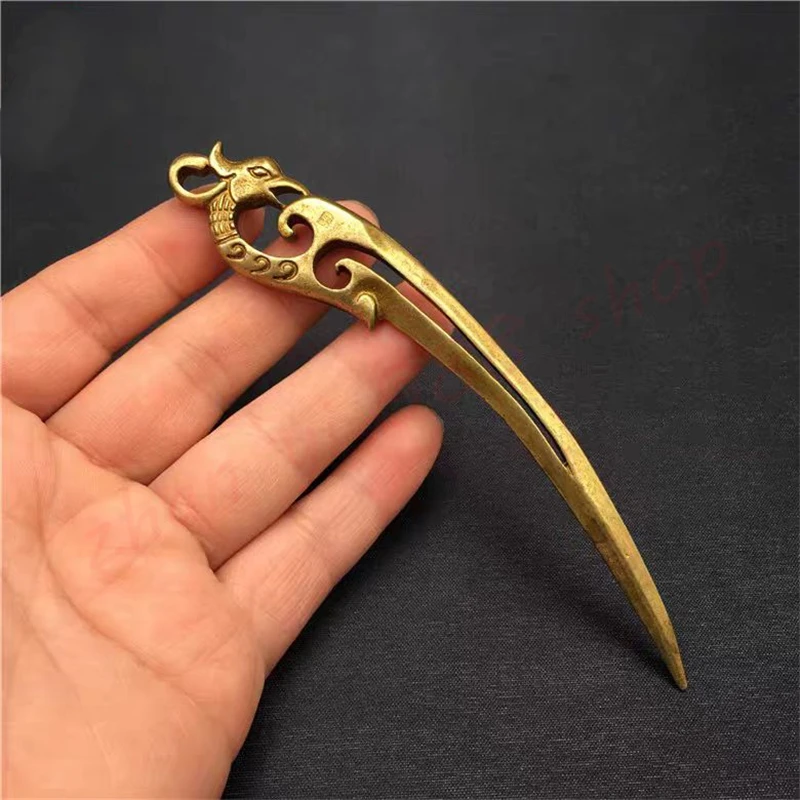 

Classical brass phoenix hair hairpin, folk hairpin, solid pure copper women's hair hairpin, auspicious jewelry